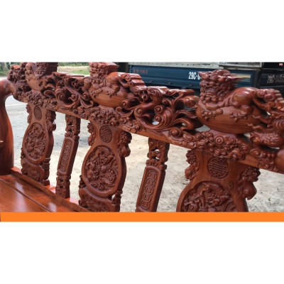 Bộ Bàn Ghế Tam Sư Nghê Ba Đầu Gỗ Hương Đá