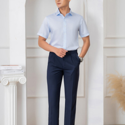 Áo sơ mi nam ngắn tay ALIGRO màu xanh vải cotton chống nhăn, kháng khuẩn cao cấp form slim vừa công sở ALGS-C114