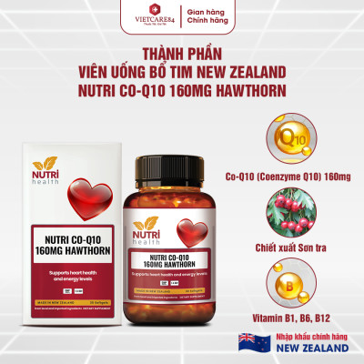 Bộ Sản Phẩm Bổ Tim, Bổ Xương Khớp New Zealand: 2 Hộp Bổ Tim Nutri Co Q10 160g Hawthorn -30 Viên; Go Glucosamine 1-A-Day 1500mg - 60 Viên