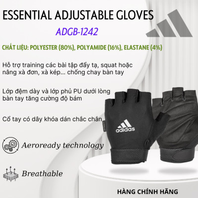 Găng Tay Thể Thao Chính Hãng ADIDAS ADGB-1242 Essential Adjustable Gloves - Tập Fitness, Gym, Yoga
