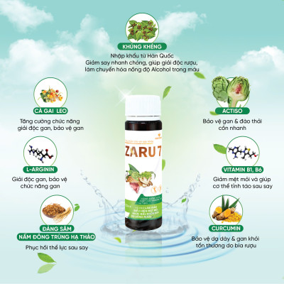 Nước Giải Rượu ZARU 7 Thanh Nhiệt Mát Gan Hỗ Trợ Giảm Mệt Mỏi, Nhức Đầu, Buồn Nôn Do Rượu Bia Hộp 5 Chai