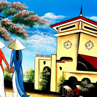 Tranh sơn mài - CHỢ BẾN THÀNH VIỆT NAM / Biểu tượng văn hóa Sài Gòn – Quà tặng ý nghĩa