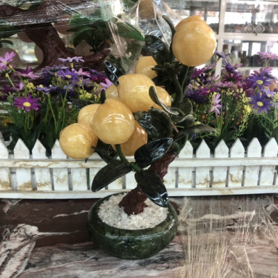 Cây Đào phong thủy đá ngọc hoàng long 12 quả trang trí bàn làm việc, phòng khách - Cao 26 cm