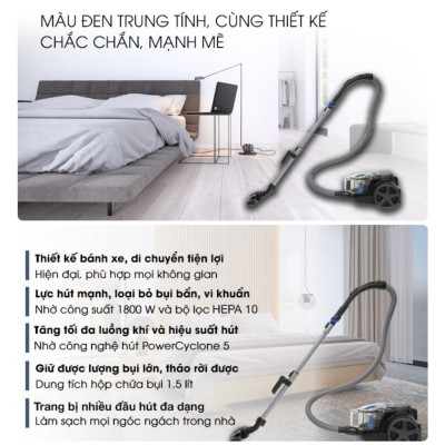 Máy Hút Bụi Philips FC9350/01, 1800W - Hộp Chứa 1.5Lit, Công nghệ PowerCyclone 5, Hàng Chính Hãng