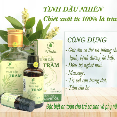 Tinh dầu tràm nguyên chất Nhiên 30ml- dầu tràm Huế nguyên chất, an toàn cho trẻ sơ sinh