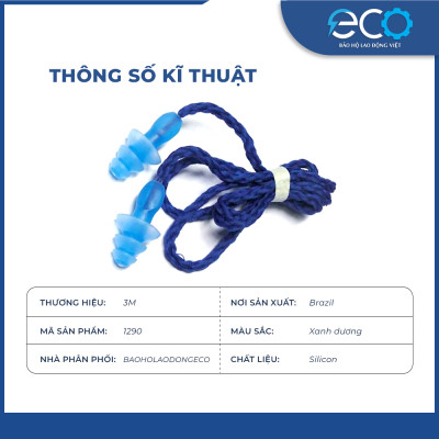 Nút bịt tai chống ồn 3M 1290 có dây, chống nước chính hãng
