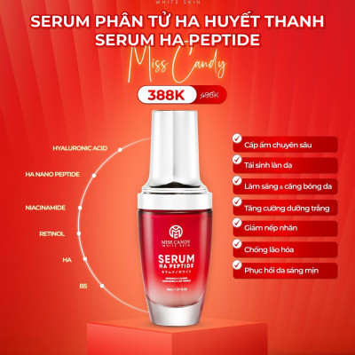 [MISS CANDY] Bộ 5 Sản Phẩm Trắng Da Mờ Thâm, Sạm, Nám, Tàn Nhang MISS CANDY Gồm: Serum HA Peptide 30ml + Kem Nám Sâm Nhung Hoàng Kim 25g + Kem Dưỡng Trắng Da Face Nano 30g + Kem Chống Nắng Dưỡng Trắng Da 50g + Nước Hoa Hồng Tái Sinh Làn Da 120ml