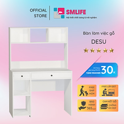 Bàn làm việc hiện đại thiết kế liền giá sách SMLIFE Desu