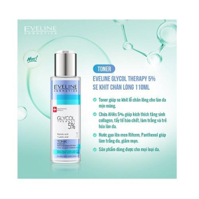 Nước hoa hồng Eveline Glycol Therapy 5% se khít chân lông 110ml_[Tặng kèm mặt nạ Hàn Quốc cao cấp]