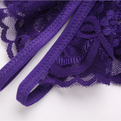 Quần lót nữ ren hở mông dây chéo đính nơ tím gợi cảm