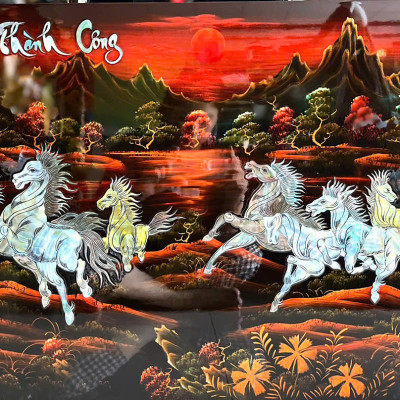 Tranh sơn mài - MÃ ĐÁO THÀNH CÔNG - Khảm cừ size 50x80 cm