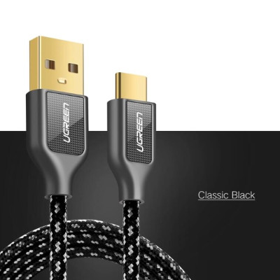 Ugreen UG50142US259TK 0.5M màu Đen Cáp sạc truyền dữ liệu USB 2.0 sang TYPE C vỏ bọc lưới đầu mạ vàng - HÀNG CHÍNH HÃNG