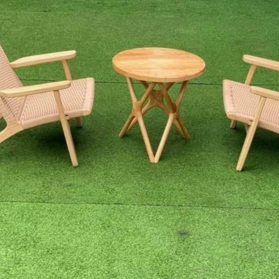 Cặp ghế gỗ Tần Bì đan Mây Cói êm ái Cao cấp tặng kèm bàn tròn gỗ