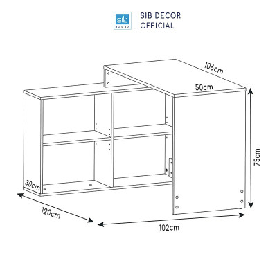 Bàn Góc Chữ L SIB Decor, Chân Bàn Thiết Kế Tủ 4 Ngăn Linh Động Trái Phải BLV83