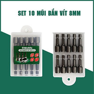 Bộ 10 Đầu Mũi Vít Bắn Tôn Workfix 8mm - Hợp Kim Cao Cấp Chống Han Rỉ - Sử Dụng Cho Các Loại Máy Băn Vít,...