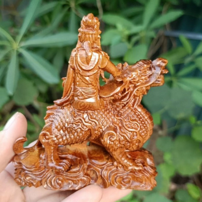 Tượng văn thù phổ hiền bồ tát bằng gỗ bách xanh thơm nức kt 16×15×6cm