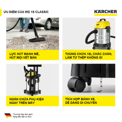 Máy hút bụi đa năng khô và ướt WD 1s Classic dành cho Karcher (New 2023) - Hàng Chính Hãng