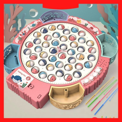 Đồ chơi câu cá điện trẻ em phát nhạc 4 cần câu nam châm, 4 cần móc, phù hợp cho bé 2 - 8 tuổi, tặng kèm pin