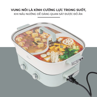 Bếp Nướng Lẩu Hai Ngăn Đa Năng Kalpen 6.5L PP66 Công Suất 2200W - Hàng Chính hãng