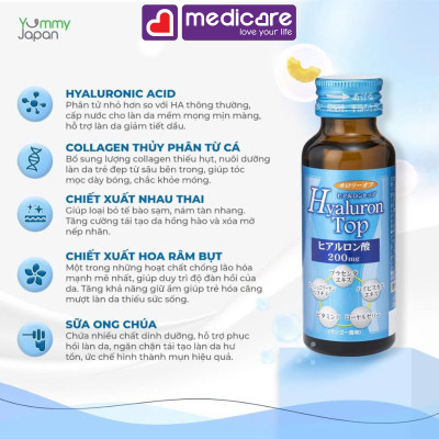 Nước uống SHINNIPPAI Hyaluron Top 200mg Giúp Dưỡng Ẩm và Làm Đẹp Da Hộp 10 lọ