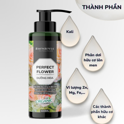 Phân bón DƯỠNG HOA MONROVIA hữu cơ giúp hoa to dậm màu cho hoa hồng, hoa lan, dung tích 500ml