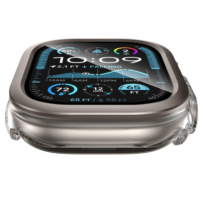 Ốp Case PC Mặt Kính Cường Lực Trong Suốt Viền Màu cho Apple Watch Ultra 1/2 49mm - Hàng Chính Hãng