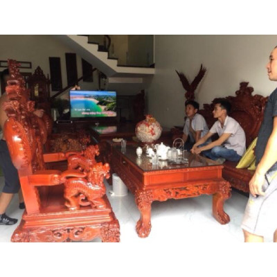 Bộ bàn ghế rồng đỉnh gỗ hương đá tay 12