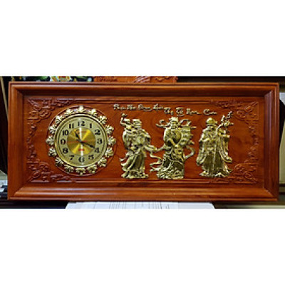 Tranh đồng hồ gỗ hương đục nổi mạ vàng  - Phúc Lộc Thọ- Tam Đa-Tg268