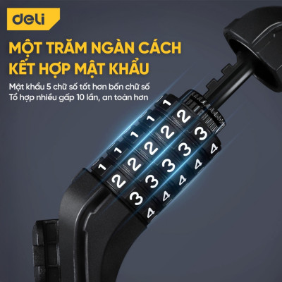Khóa xe đạp xe máy Deli Cao Cấp - Khóa mật mã dạng 4-5 chữ số siêu an toàn chống trộm