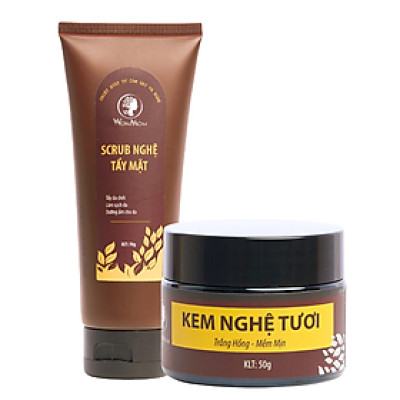 Bộ dưỡng trắng da mặt Wonmom ( 1 kem nghệ tươi 50g + 1 scrub nghệ tẩy mặt 70g)