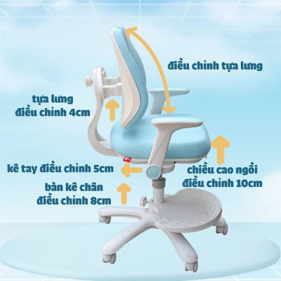 Ghế học sinh chống gù đa năng Tundo nâng hạ chiều cao tay gạt CT G104+ có khóa bánh trọng lực, xoay 360 độ
