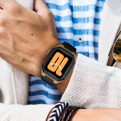 Ốp Case Vỏ Thép Không Gỉ bảo vệ tích hợp dây đeo Fluororubber cho Apple Watch Series 4/5/6/7/8/9/SE1,2 Size 44mm/45mm - Hàng Chính Hãng