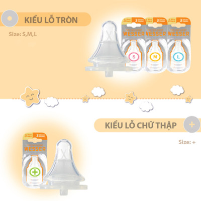 Núm Vú Wesser Cổ Hẹp Size L dành cho bé từ 7 tháng tuổi vỉ 2 cái