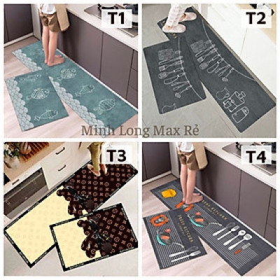 Cặp 2  thảm chùi  chân nhà  bếp  hoa văn  3D  ,   thiết kế lớp cao su chống trượt cao cấp  giúp  thảm  bám sàn ,   thấm hút nước  , phù hợp đặt mọi nơi trong nhà 