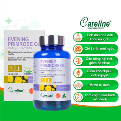 Viên tinh dầu hoa anh thảo Careline Evening Primrose Oil 60 viên giúp điều hoà nội tiết tố đẹp da
