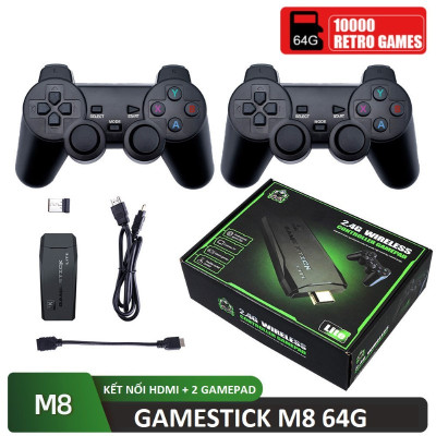 Bộ Máy Retro Gamestick M8 64G 2 tay cầm kết nối HDMI cho màn hình Tivi máy tính máy chiếu hàng nhập khẩu