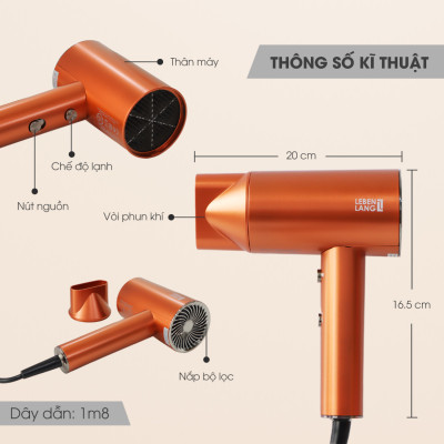 Máy sấy tóc Lebenlang LBL3088 công suất 2100W của Đức, chống xơ rối tóc bằng công nghệ ion - Hàng Chính Hãng