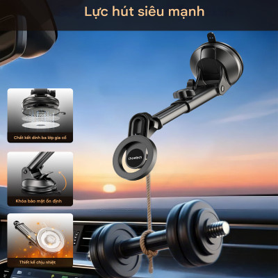 Bộ giá đỡ điện thoại hít nam châm 2in 1 Choetech H01005 dán taplo hoặc kẹp khe gió xoay 360 độ - Hàng chính hãng