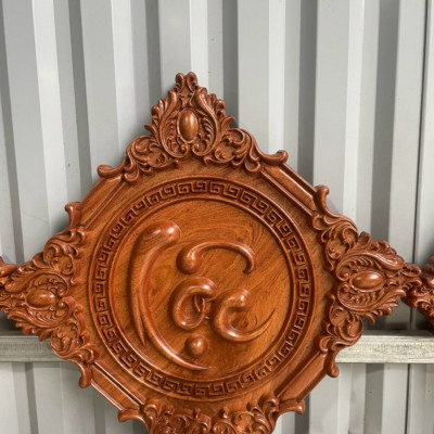 Bộ tranh treo tường trạm khắc phúc lộc thọ bằng gỗ hương đá kt mặt vuông 50×50×4cm