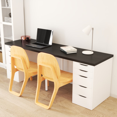 [Happy Home Furniture] LIDA, Bàn làm việc - 2 bên ngăn tủ- 2 chân sắt, BAN_026, BAN_027