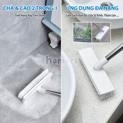 Chổi Chà Sàn Nhà Tắm Cán Dài Có Gạt Nước Hamart Xoay 360° Cọ Sàn Đa Năng TẶNG Móc Treo Chổi