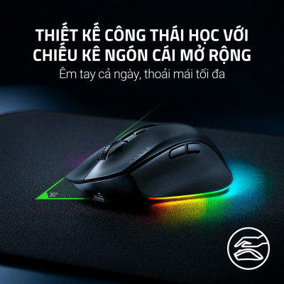 Chuột Pro Click V2 | Công Thái Học | Không Dây | 30K DPI | 550 IPS | 5 Chế Độ Kết Nối | Led RGB | Hàng Chính Hãng