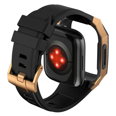 Ốp Case Vỏ Thép Không Gỉ bảo vệ tích hợp dây đeo Fluororubber cho Apple Watch Series 4/5/6/7/8/9/SE1,2 Size 44mm/45mm - Hàng Chính Hãng