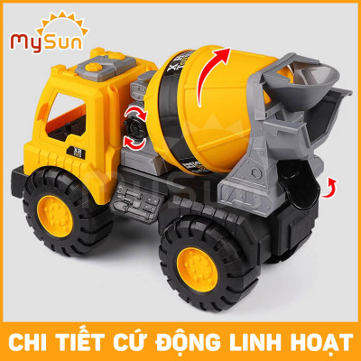 Bộ xe công trình đồ chơi cho bé mô hình xe ô tô cần cẩu máy xúc múc xe ben cở cát xe bồn trộn bê tông đồ chơi