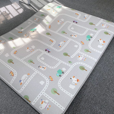 Thảm Em Bé Cao Cấp Parklon PE Họa Tiết Thị Trấn Vịt Tuyết + Sàn Gỗ Chính Hãng Hàn Quốc (200x150x1.5)cm. Chống Bụi Kháng Khuẩn Khử Mùi Chống Ồn Chống Trượt Chống Sốc Dày Hai Mặt (Double side PE Prime-Downtown Duck+Deco Brown)