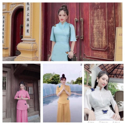 Đồ lam đi chùa cao cấp AL031 kết cườm thêu bướm cực đẹp