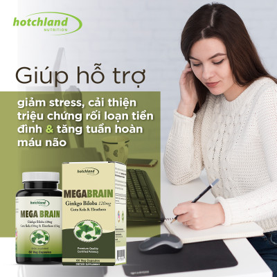 Viên uống Ginkgo Biloba hỗ trợ tăng cường tuần hoàn máu não, bổ não Hotchland Mega Brain TPBVSK-Hàng chính hãng [Hộp 60 viên]-HL0115