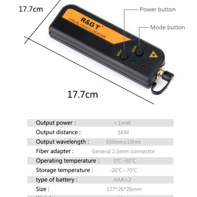 (Kèm 02 Pin Sạc) Bút Dò Lỗi Sợi Quang FTTH RGT TM-18 Công Suất 1/10/20/30mW Tia Laser Đỏ Cho Phép Đo Các Khoảng Cách Từ 5-10-20-30KM - Hàng Chính Hãng
