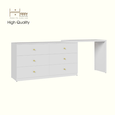 HAPPY FURNITURE , Tủ lưu trữ 6 ngăn kéo kết hợp bàn - VENNI , BAN_120 , 220cm x 45cm x 78cm DxRxC