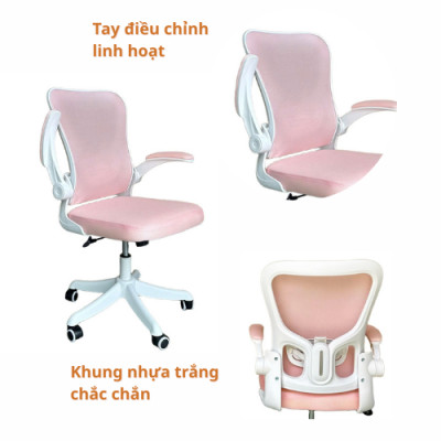Ghế nhân viên màu xanh dương CE4562-2M Lưng lưới nệm vải lưới khung nhựa trắng tay điều chỉnh tiện lợi chân nhựa xoay nhập khẩu hcm